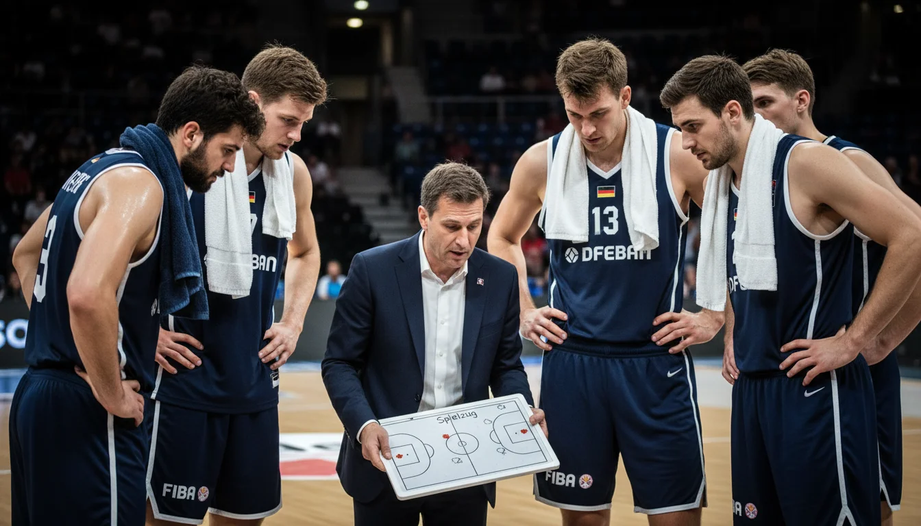 Basketball EM Favoriten – Nationalmannschaft-Spieler beim Teamgespräch in der Auszeit