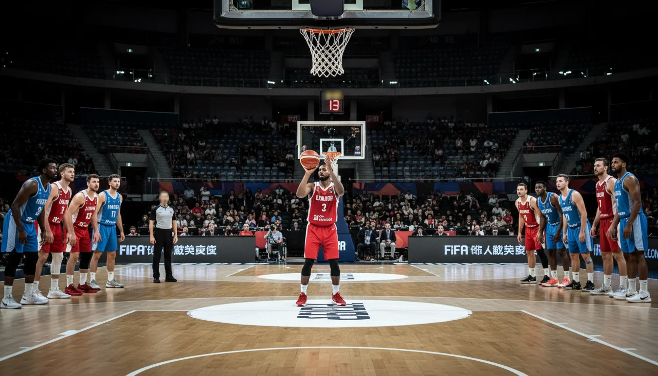 FIBA Basketball Regeln – Spieler beim Freiwurf unter FIBA-Regeln auf einem internationalen Spielfeld